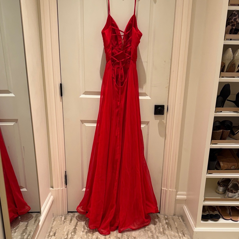 La Femme Striking Red Backless Dress